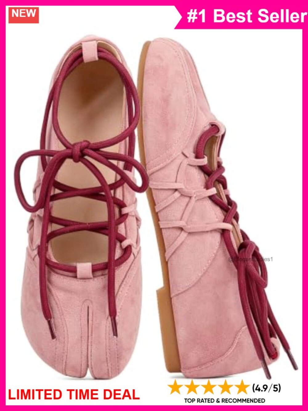 Faux Suede Lace Up Tabi Ballet Flats Split Toe Comfort Ballerina Shoes